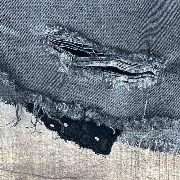 Free People Distressed Shorts Frayed Hem Gray Denim Black Trim Size 29 - Picture 4 of 10